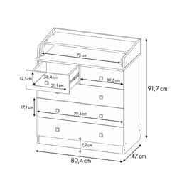 Комод пеленальный детский 804 «Фея 1780», 80×47×93 см, 5 ящиков, белый