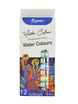 Краски акварельные, 12 цветов, в пластиковой тубе, 9 мл, в картонной коробке