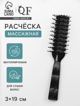 Расчёска массажная, продуваемая, 3×19 (±1) см, чёрная