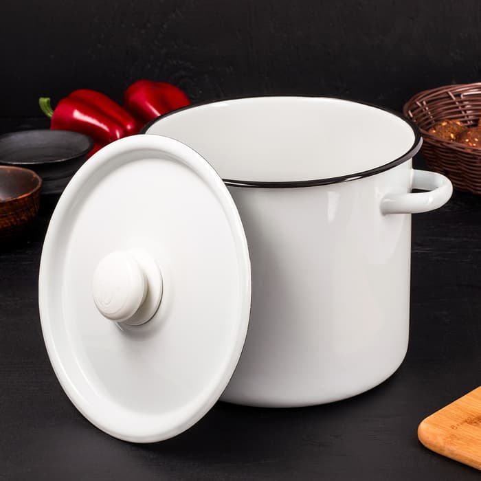 Кастрюля эмалированная, 5.5 л, d=24 см, с крышкой, без декора, крышка МИКС