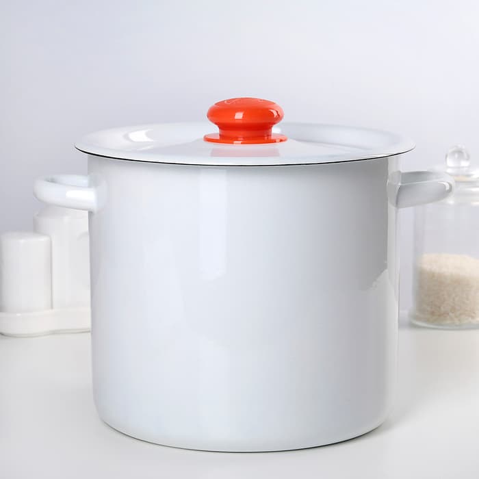 Кастрюля эмалированная, 5.5 л, d=24 см, с крышкой, без декора, крышка МИКС