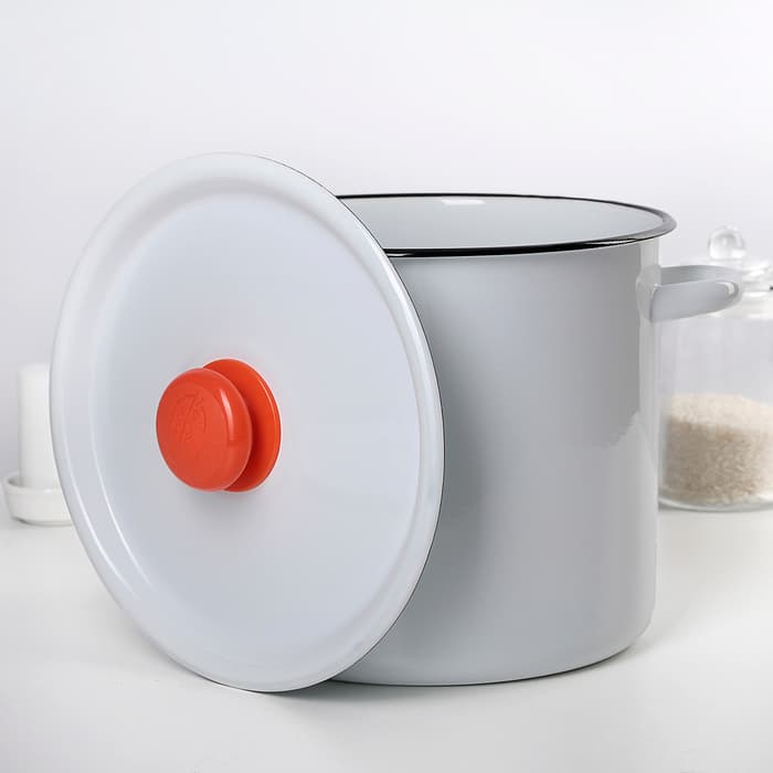 Кастрюля эмалированная, 5.5 л, d=24 см, с крышкой, без декора, крышка МИКС