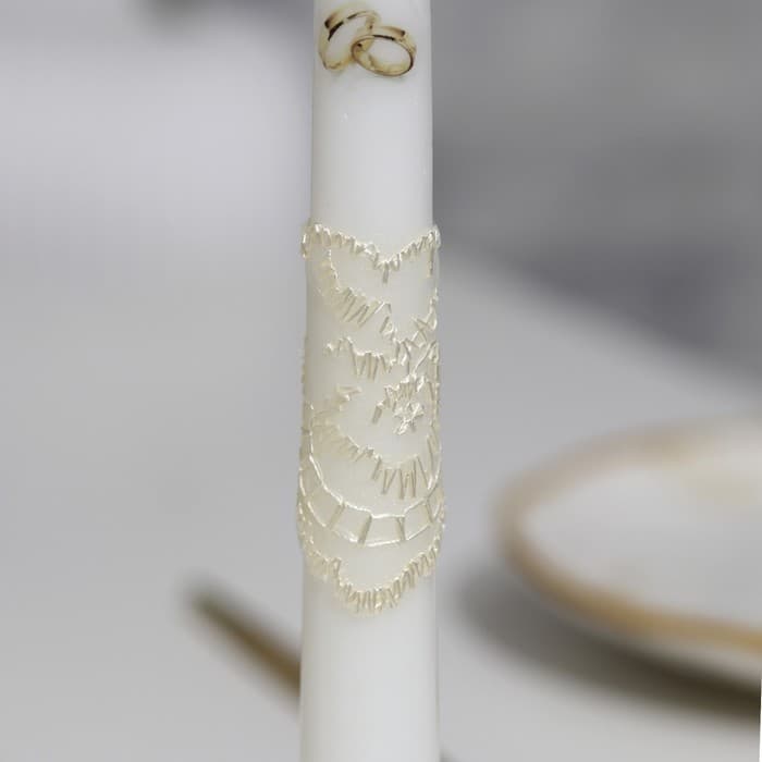 Набор свечей свадебных «Кружевной с бантиком», 3 шт., шампань, очаг - 6.8×15 см; родительские - 1.8×17.5 см