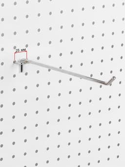 Крючок одинарный для металлической перфорированной панели, d=6 мм, L=25 см, шаг 25 мм, цвет хром