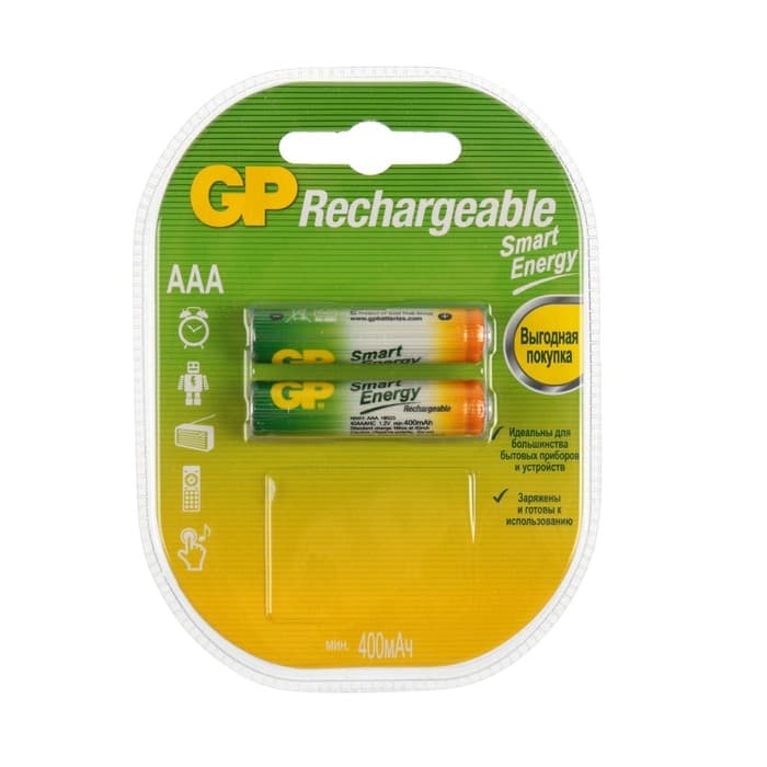 Аккумулятор GP, Ni-Mh, AAA, HR03-2BL, 1.2 В, 400 мАч, блистер, 2 шт.
