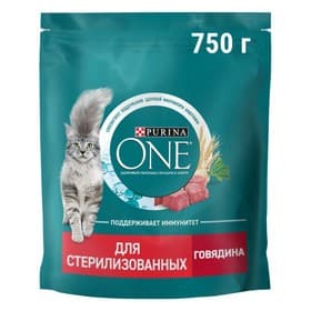 Сухой корм Purina One для стерилизованных кошек, говядина/пшеница, 750 г