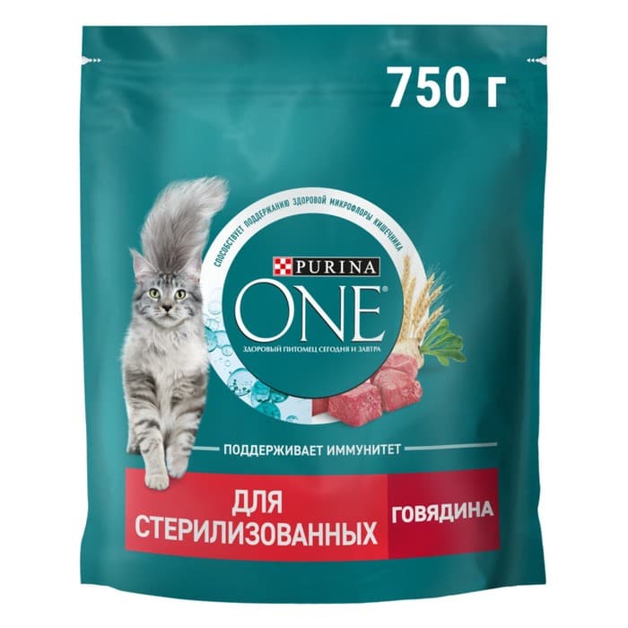 Сухой корм Purina One для стерилизованных кошек, говядина/пшеница, 750 г