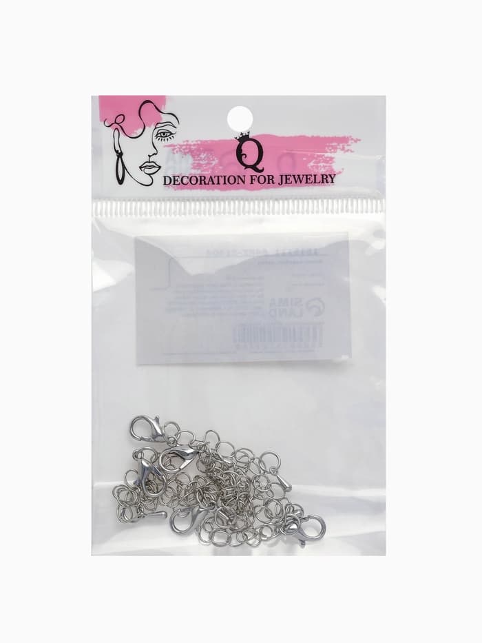 Замок-карабин СМ-951 (набор 5 шт.), 12×6 мм, с удлинительной цепочкой 7.5 см, цвет серебро