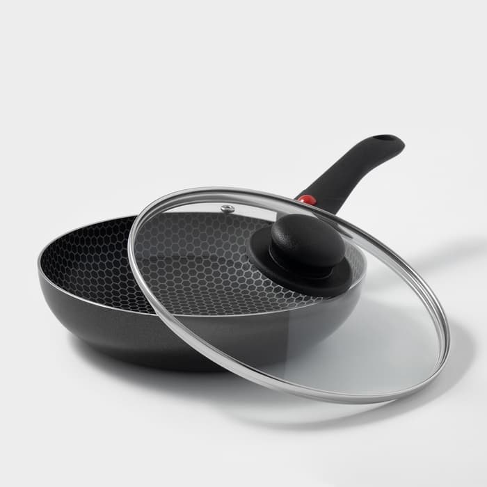 Сковорода Forever, d=22 см, съёмная ручка, стеклянная крышка, антипригарное покрытие, алюминий, чёрная