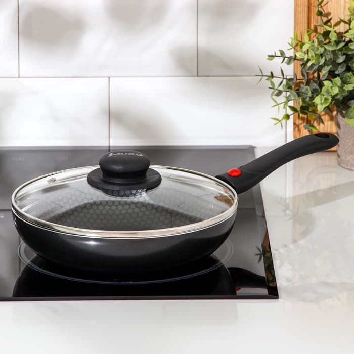 Сковорода Forever, d=22 см, съёмная ручка, стеклянная крышка, антипригарное покрытие, алюминий, чёрная
