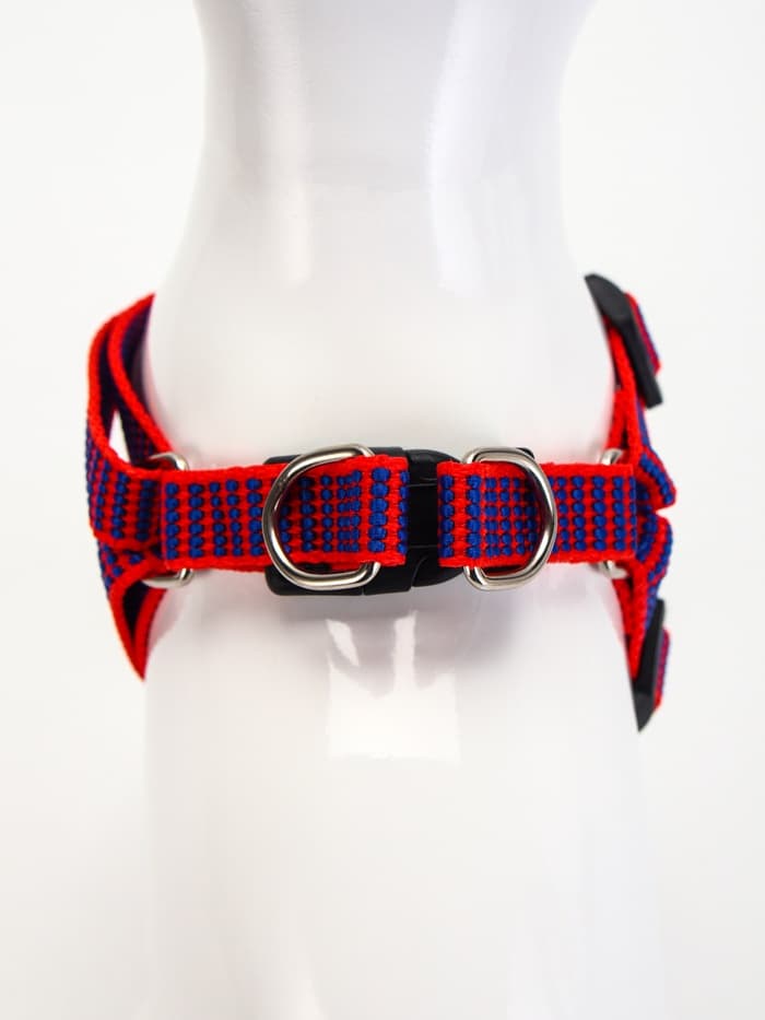 Комплект амуниции рельефный, поводок 120×1.5 см, ОГ 36-49 см, красно-синий