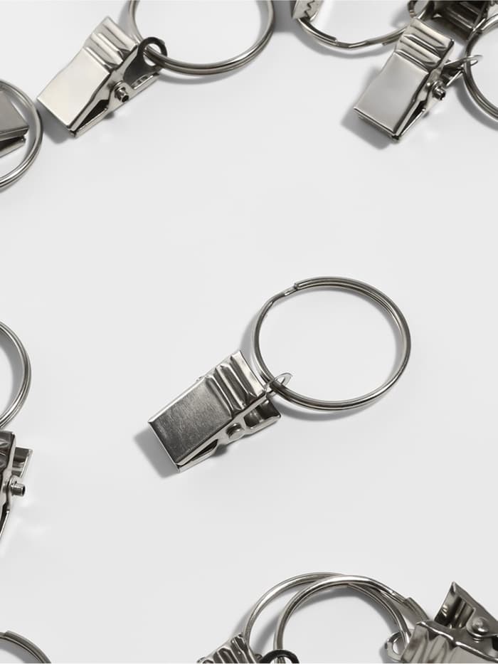 Кольцо для карниза, с зажимом, d=22/26 мм, 20 шт., цвет серебряный