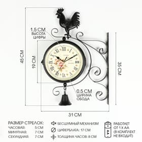 Часы настенные интерьерные «Флюгер», двусторонние, на подвесе, бесшумные, плавный ход, 48×32 см, циферблат d=19 см, от батарейки 1×АА