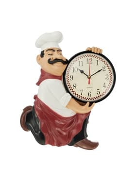 Часы настенные интерьерные «Повар усач», серия: Кухня, бесшумные, плавный ход, циферблат d=13 см, 30×24 см, от батарейки 1×АА