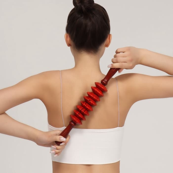 Массажёр «Скалка», универсальный, 36×6 см, 8 дисков, деревянный