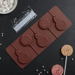 Форма для леденцов Доляна «Улыбка», силикон, 25×9.5 см, 5 ячеек, с палочками, МИКС