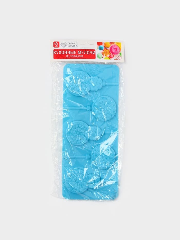 Форма для леденцов Доляна «Улыбка», силикон, 25×9.5 см, 5 ячеек, с палочками, МИКС