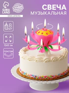 Свеча для торта музыкальная «Тюльпан», розовая, 12×5 см
