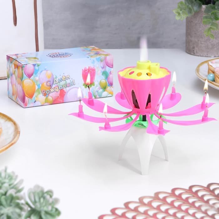 Свеча для торта музыкальная «Тюльпан», розовая, 12×5 см