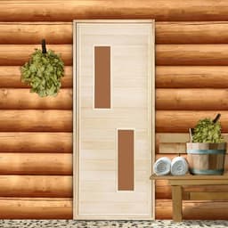 Дверь для бани и сауны «Два стекла», 180×80 см по коробке, липа, Добропаровъ