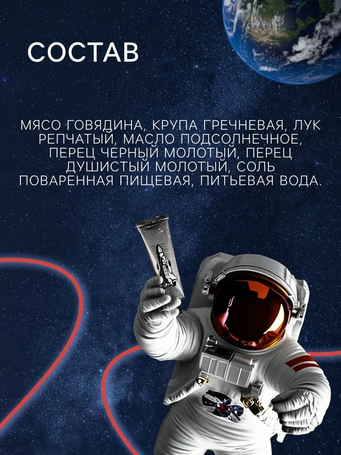 Космическое питание «Мясо с гречкой», в тюбике, 115 г