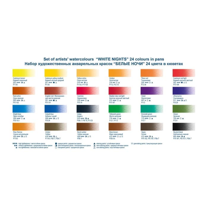 Акварель художественная в кюветах «ЗХК. Белые ночи», 24 цвета × 2.5 мл