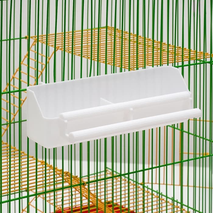 Кормушка для птиц, 21×5.8×5.6 см, с жёрдочкой для любых клеток, пластик, белая