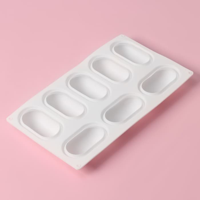 Форма для муссовых десертов и выпечки Доляна «Раузи», 30×17.5×3.5 см, 8 ячеек (8.7×4.7 см), силикон, белая