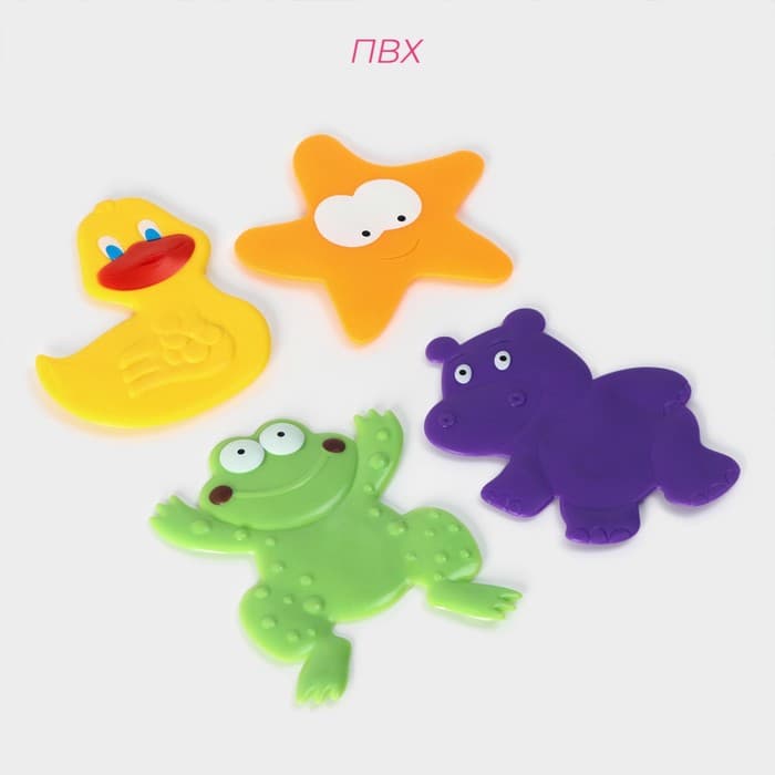 Коврики для ванной на присосках Доляна «Зоопарк», 4 шт., детские, 11×14 см