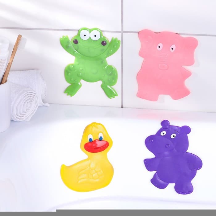 Коврики для ванной на присосках Доляна «Зоопарк», 4 шт., детские, 11×14 см