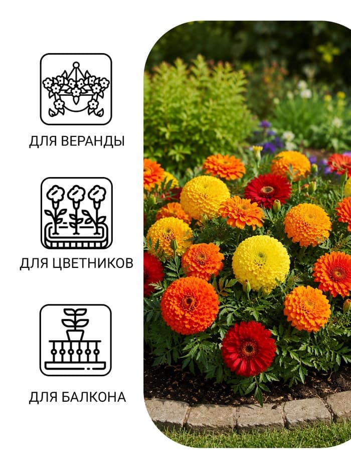 Семена цветов Бархатцы «Махровые Гиганты», ц/п, О, 0.2 г
