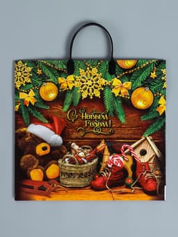 Пакет подарочный «Новогодняя затея», полиэтиленовый с пластиковой ручкой, 38×35 см