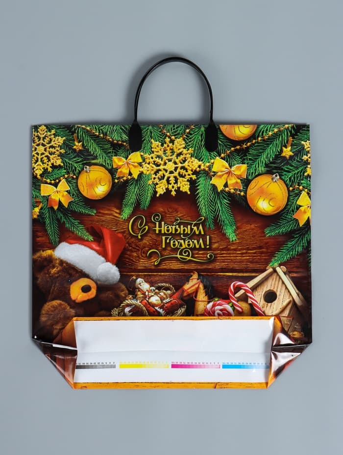 Пакет подарочный «Новогодняя затея», полиэтиленовый с пластиковой ручкой, 38×35 см