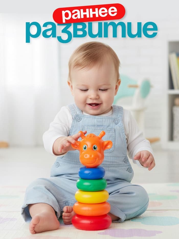 Пирамидка детская «Жирафик», 5 колец