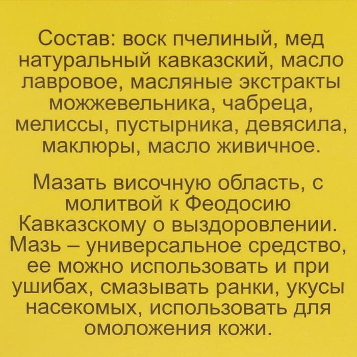Мазь «Монастырская Феодосия Кавказского» от головной боли, «Бизорюк», 25 мл