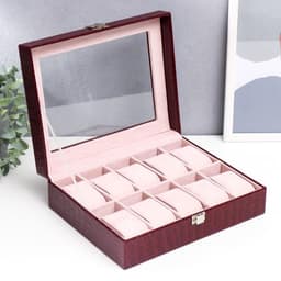 Шкатулка для часов 10 отделений «Бордо», с замком, искусственная кожа, 8×26×20 см