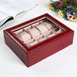 Шкатулка для часов 10 отделений «Бордо», с замком, искусственная кожа, 8×26×20 см