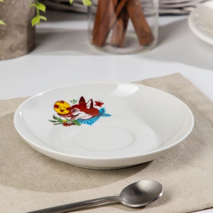 Блюдце детское Дулевский фарфор «Веселый Колобок», d=14 см, фарфор, белое, МИКС