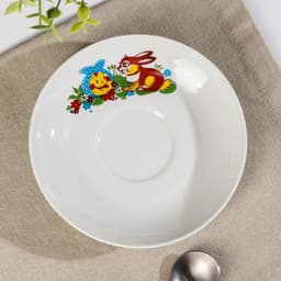 Блюдце детское Дулевский фарфор «Веселый Колобок», d=14 см, фарфор, белое, МИКС