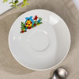 Блюдце детское Дулевский фарфор «Веселый Колобок», d=14 см, фарфор, белое, МИКС