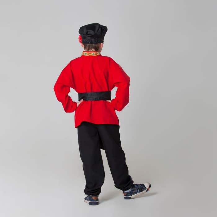 Карнавальный костюм для мальчика «Русский народный», рубашка, брюки, картуз, кушак, рост 116-122 см, 5-6 лет