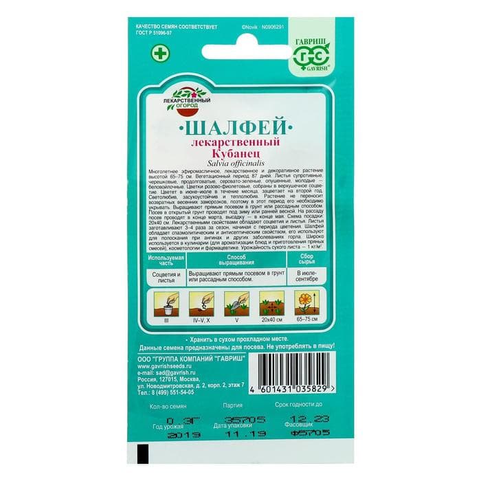 Семена Шалфей лекарственный« Кубанец», 0.3 г