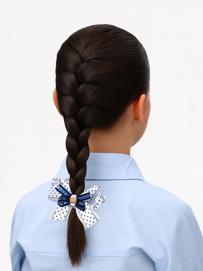 Бант для волос на резинке «Школьница», полоски горох, 8 см, бело-синий