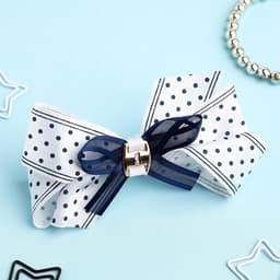 Бант для волос на резинке «Школьница», полоски горох, 8 см, бело-синий