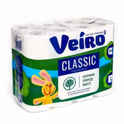 Туалетная бумага Linia VEIRO Classic, белая, 2 слойная, 24 шт.