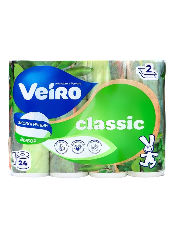 Туалетная бумага Linia VEIRO Classic, белая, 2 слойная, 24 шт.