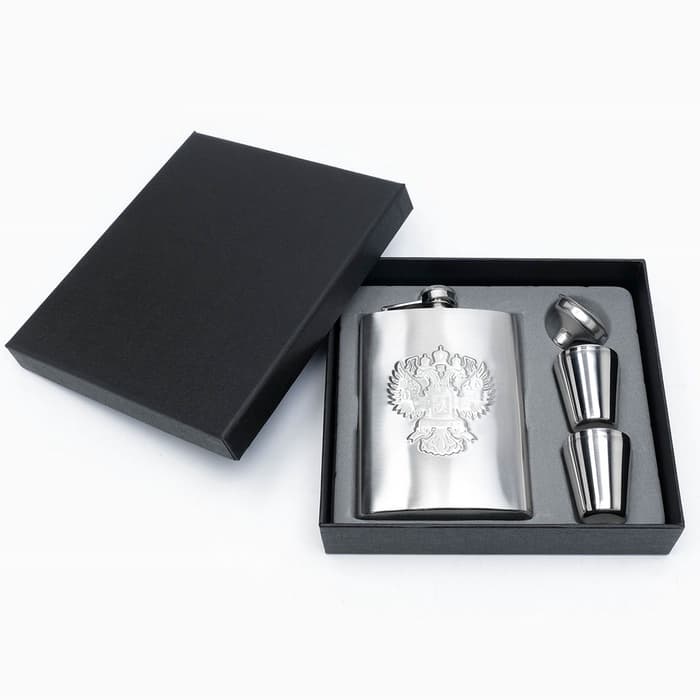 Подарочный набор «Герб России»: фляжка 240 мл, 4 стопки, воронка