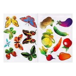 Набор трафарет - раскраска Calligrata, 6 шт.: овощи, домашние животные, цветы, бабочки, лесные звери, фрукты, для девочек