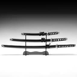 Макет оружия «Сувенирные катаны на подставке 3в1. Чёрный глянец», подарочный набор, ножны дерево, 53 см; 76 см; 101 см