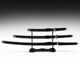 Макет оружия «Сувенирные катаны на подставке 3в1. Чёрный глянец», подарочный набор, ножны дерево, 53 см; 76 см; 101 см